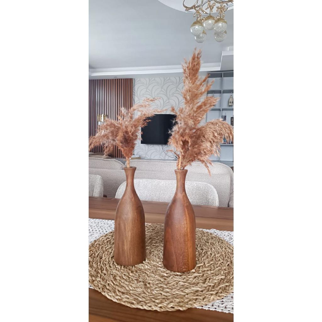 Decorative Vase Flower Pot Wooden Set Of 2 Size 20 Cm