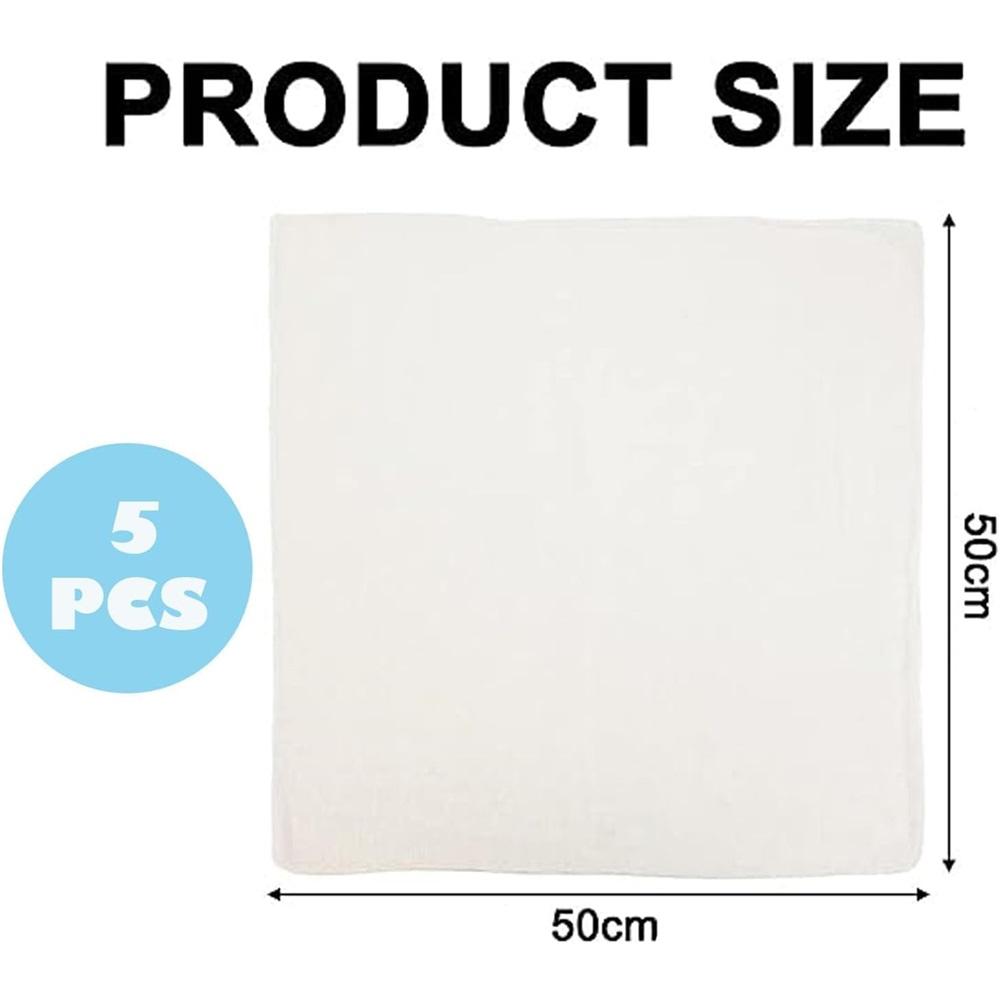 5 Pieces Cheese Filter Cloth – Unbleached Pure Cotton, Reusable, 50x50 Cm – For Filtering Milk, Juice, Yogurt, Nut Milk, Kombucha