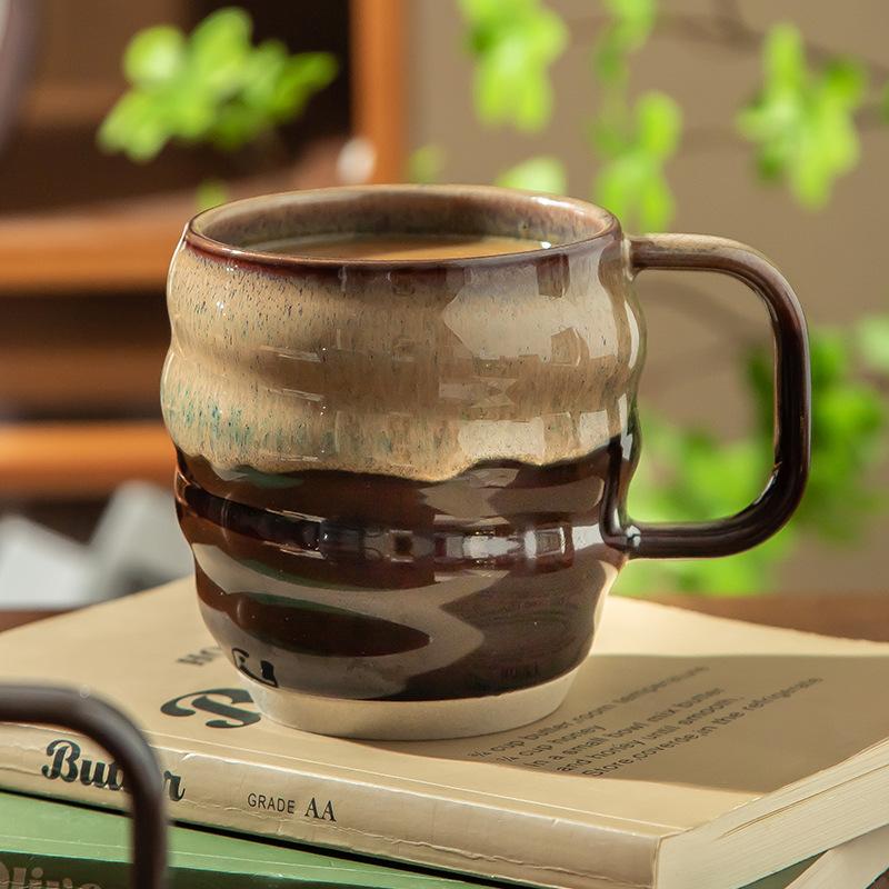 Kiln-changed ceramic cup special-shaped cross-border high-value creative Japanese ins large-capacity coarse pottery mug coffee cup women 401-500ml