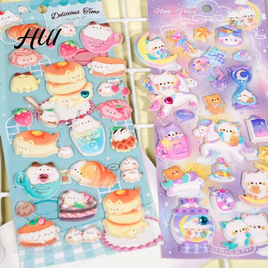 Glow-in-the-dark Stickers 1/4 Sheets Luminous 3D Puffy Sticker Cartoon Cat Food DIY Phone Case Notebook Scrapbooking Decorative Preschool Teacher Boy