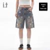Unisex Amerikanische High Street Abgenutzte Graffiti-Jeansshorts