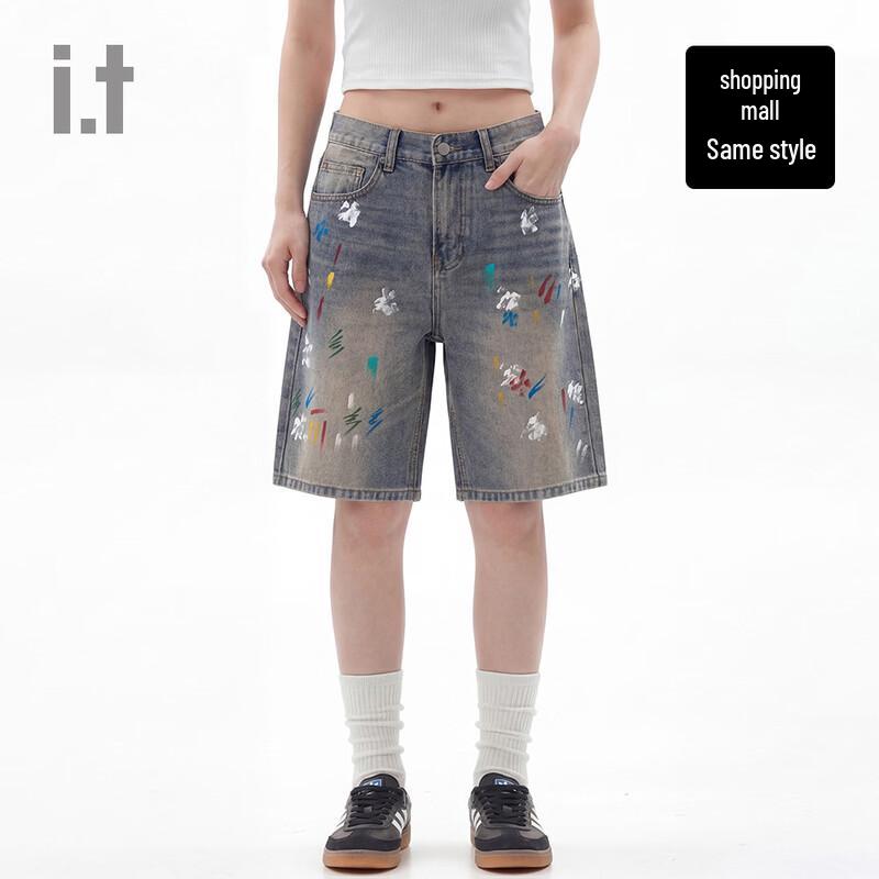 Unisex Amerikanische High Street Abgenutzte Graffiti-Jeansshorts