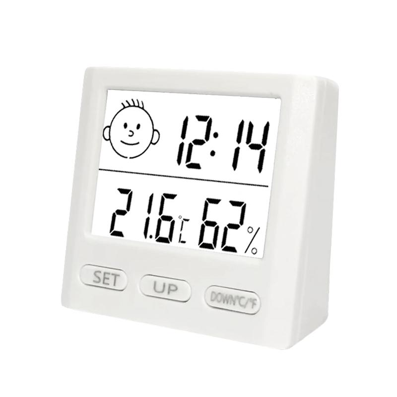 Digital Temperature Humidity Table Clock Automatic Monitoring Large LCD Screen Multifunction Electronic Desk Clock White