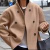 Winter Wool Cropped Peacoat Women's Double Breasted Jacket Fall Casual Long Sleeve Dressy Short Coat