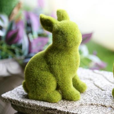 Flocked Rabbit Fairy Garden Statue Figurine Yard Bunny Sculpture Indoor and Outdoor Office Hotel