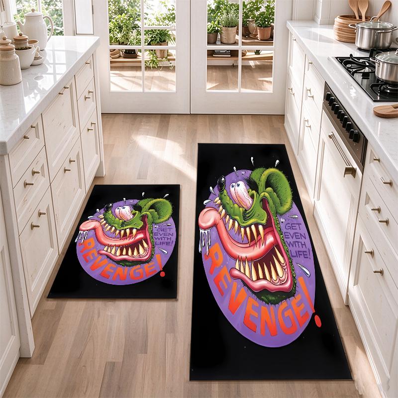 rat fink Flannel Kitchen Floor Mat – Non-Slip, Absorbent and Easy to Clean Suitable for Kitchens, Entryways Bedroomsand Bathrooms