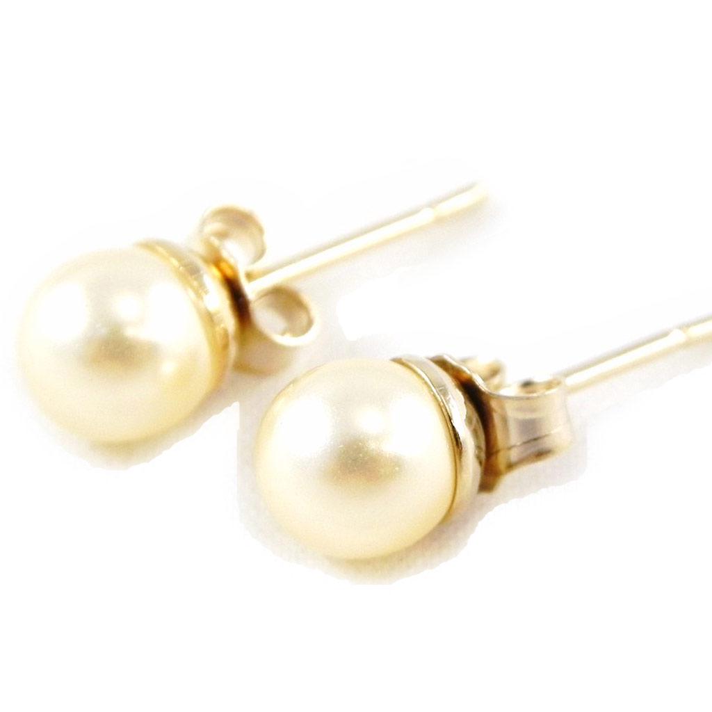 Les Trésors De Lily [E2149] - Cercei placați cu aur „Perle” de culoare fildeș auriu - 6 mm