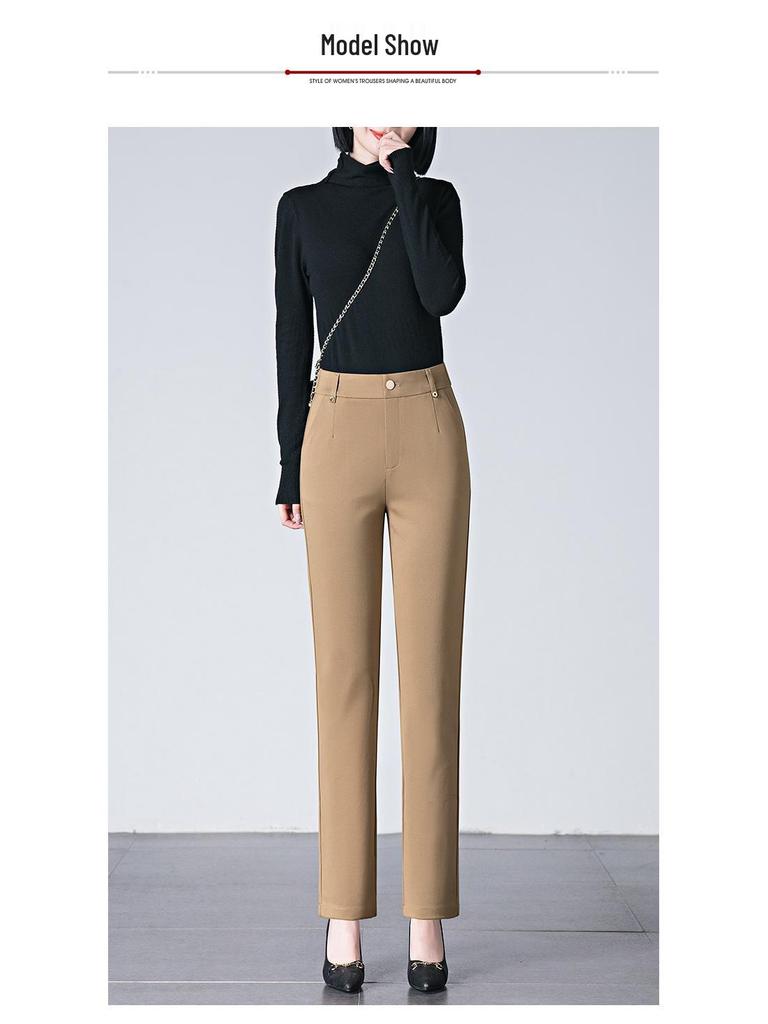 Damen High-Waist Stretch Baguettehose: Baumwollmischung Straight-Leg Zigarettenhose, Frühling 2025 Freizeitkleidung für Mütter mittleren Alters.