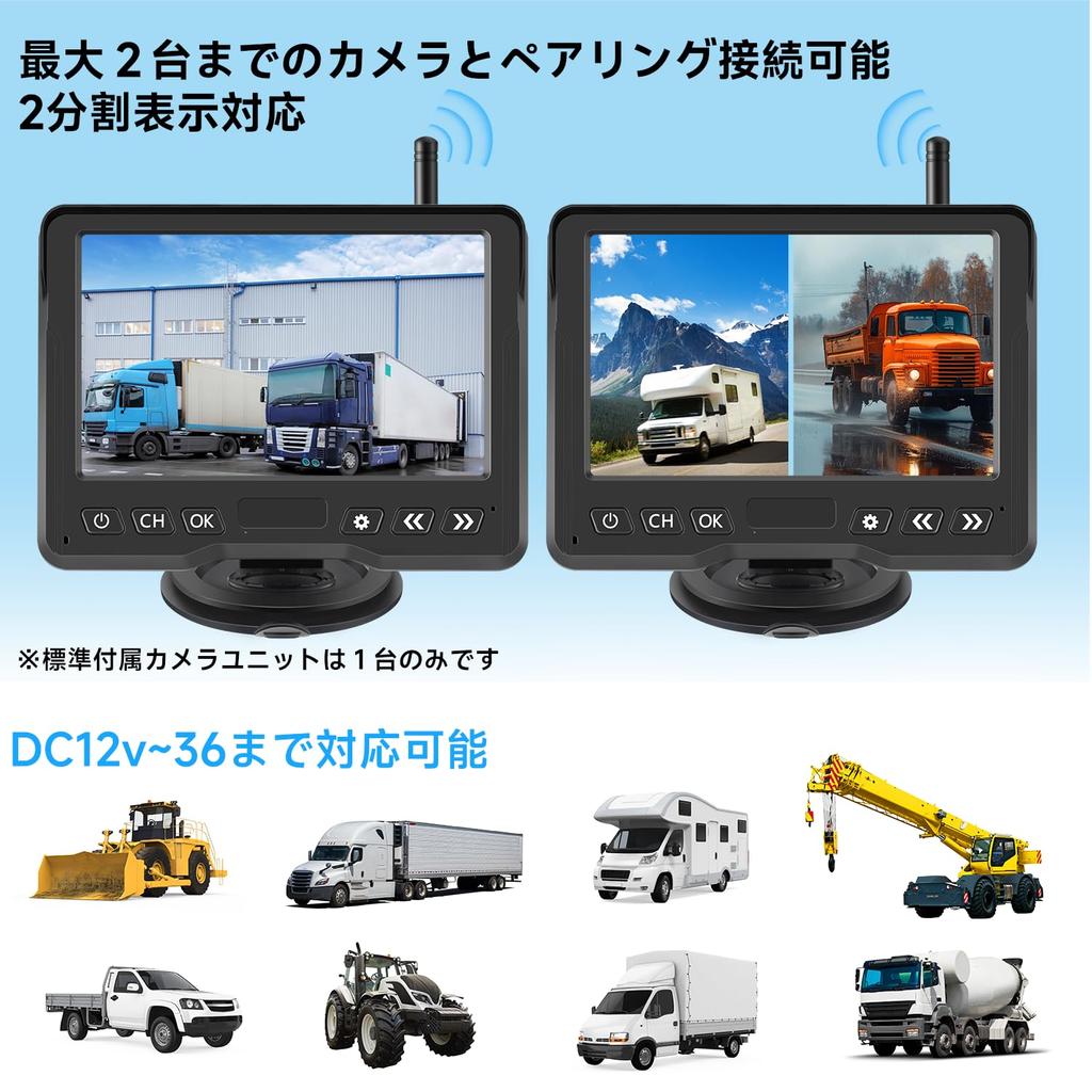Tonowu Backup Camera Monitor Wireless Backup for IPS Digital Guideline No Image 5-inch Set, Camera, 24V, Trucks, LCD, Split-Screen Display, Signal,