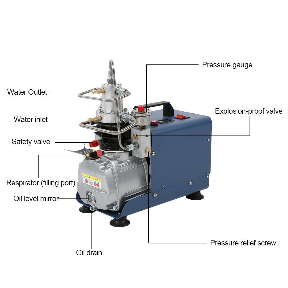 Elektrische Luftpumpe 2 Zylinder Hochdruck mit stoßfestem Manometer 30mpa