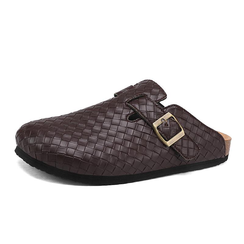 

Fashion Breathable Men s PU Leather Slippers Outdoor Wear Sandals Lightweight Versatile Beach Man Half Drag Quick Dry Wading Aqua Shoes 36 коричневый