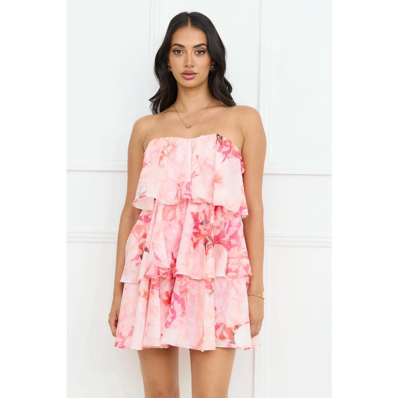 

Элегантное многослойное платье-запа́х из шифона в стиле летнего курорта XL розовый