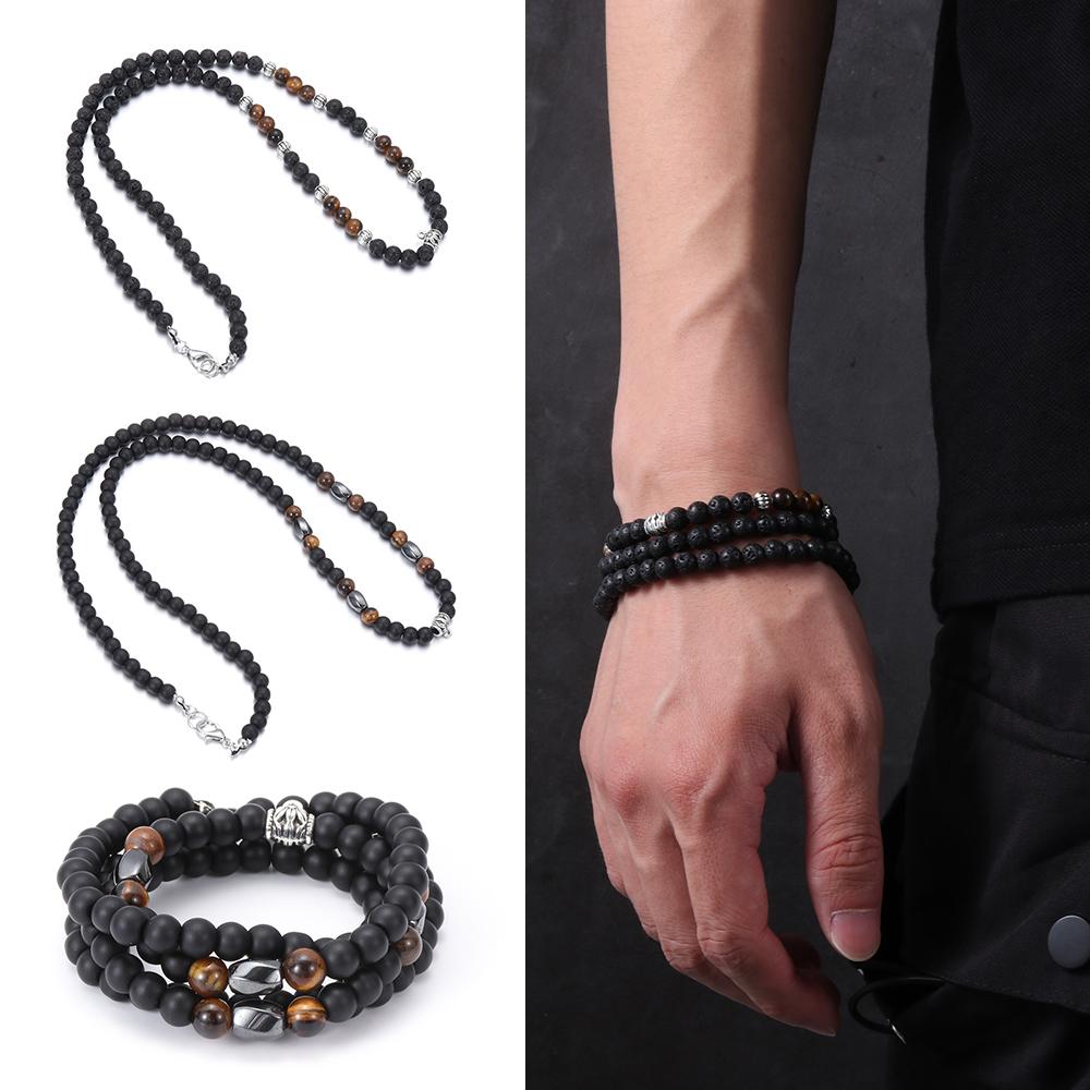 Hot Sale Jewelry Reiki Volcanic rock Hematite Stone Bead Necklace Healing Balance
