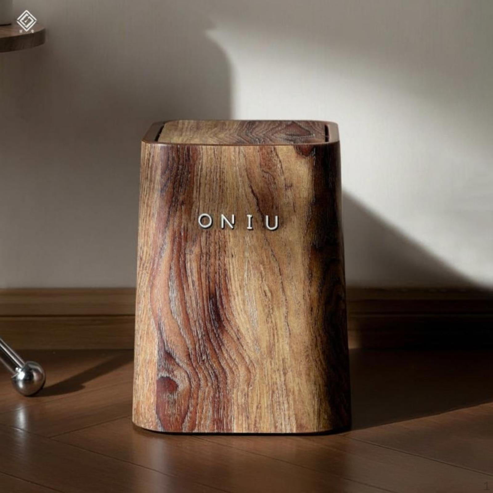 Rechteckiger Mülleimer mit Holzmaserung, Klappdeckel, Großes Fassungsvermögen, Geeignet für Zuhause, Büro und Wood Small With Logo white