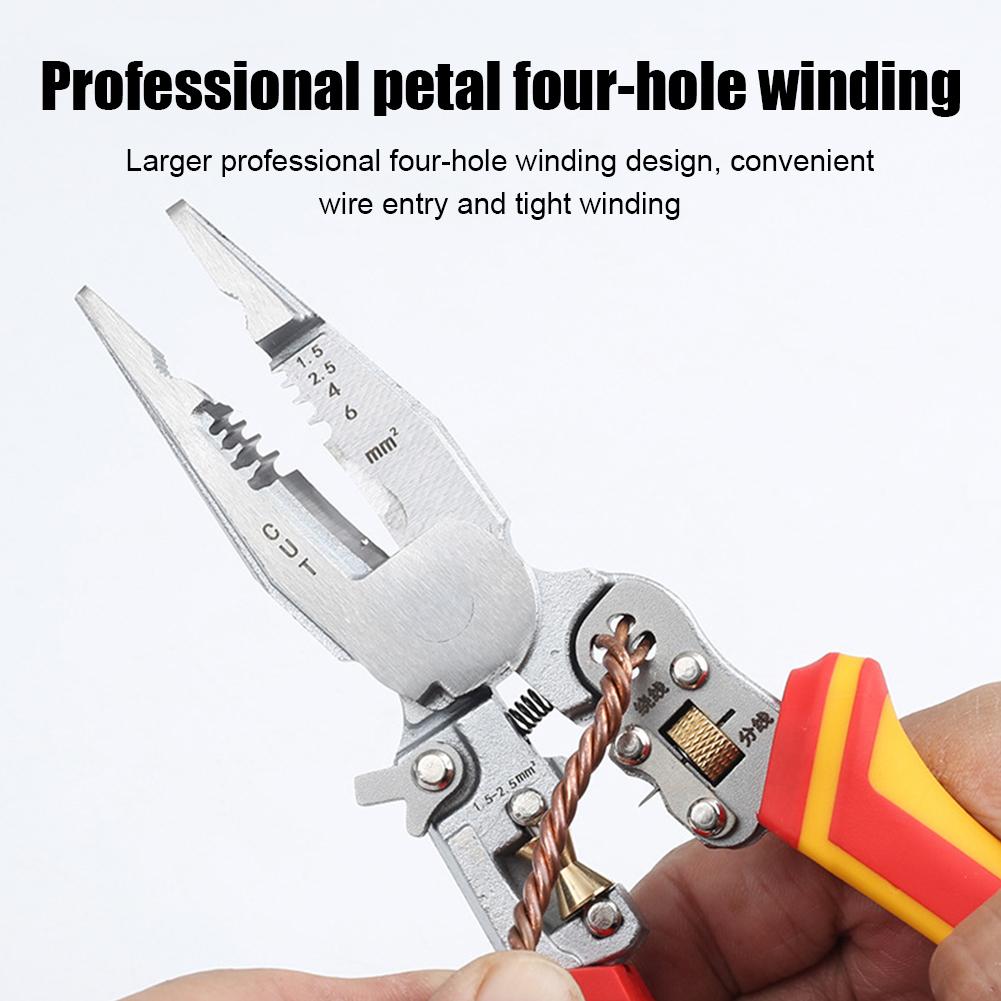 Thickened Measurable Electricity Electrician Pliers, 9 In 1 Foldable Wire Stripper Crimper Cable Cutter Pulling Winding Pliers