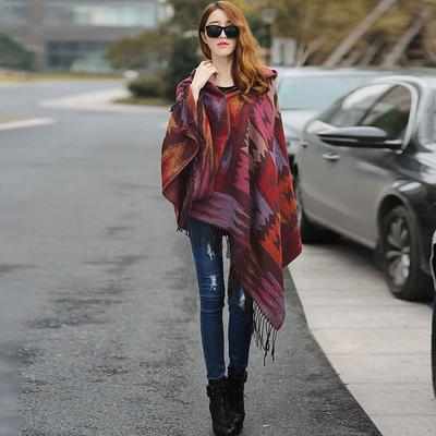 Vintage Femei Toamna Glugă Manta Geometric Catarama Ciciuc Cald Boem Casual Poncho