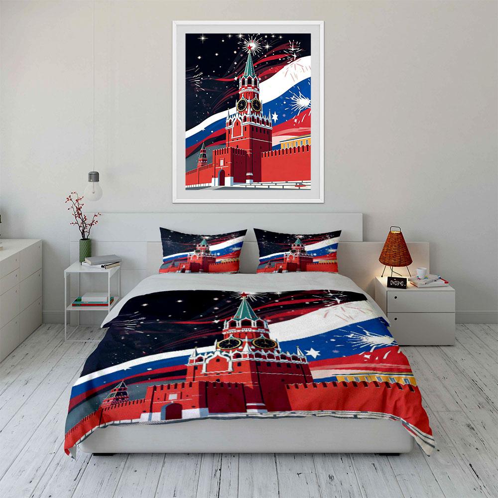 Kremlin, fireworks, Russian flag. Bedding sets Duvet cover sets Duvet covers Pillowcases(1 * Duvet Cover 2 * Pillowcases without duvet insert)