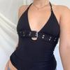 European and American Style Japanese Buckle Halter Neck Solid Color Vest for Women