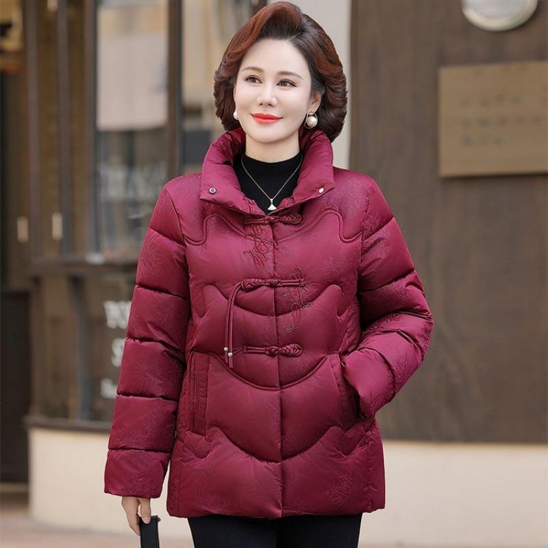 New winter cotton-padded clothes, disc-buckled embroidered down cotton-padded clothes, women's short cotton-padded jackets