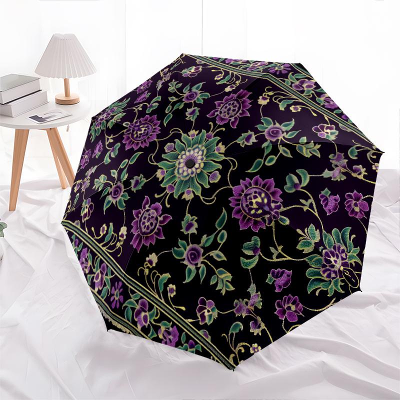1 PC Automatic Folding Umbrella - Retro flowers Pattern, Portable & Foldable Design with 8 Ribs, Christmas Birthday Gifts