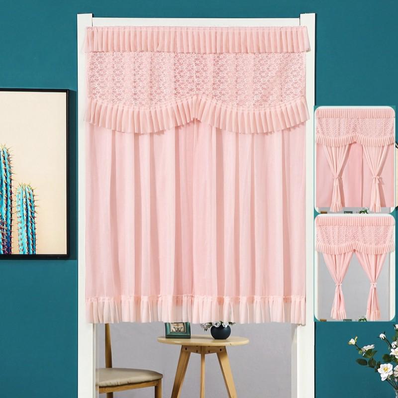 Lace Door Partition Curtain for Home – No-Drill, Double Layer, Transparent Gauze, Polyester, Anti-Mosquito.