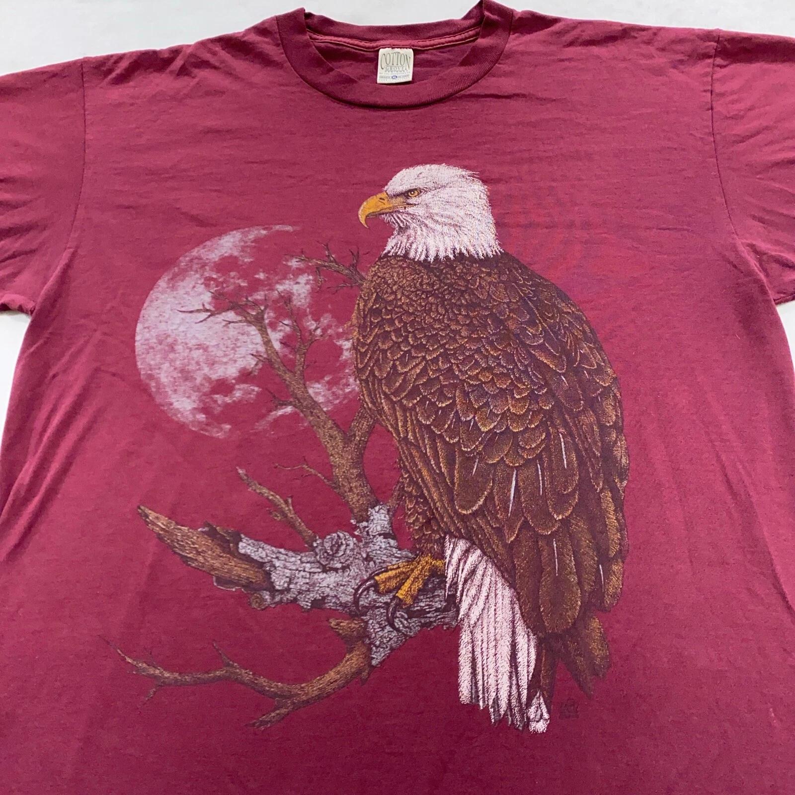 

vintage 90s BALD EAGLE MOON NATURE T-Shirt XL soft animal fall winter 4XL