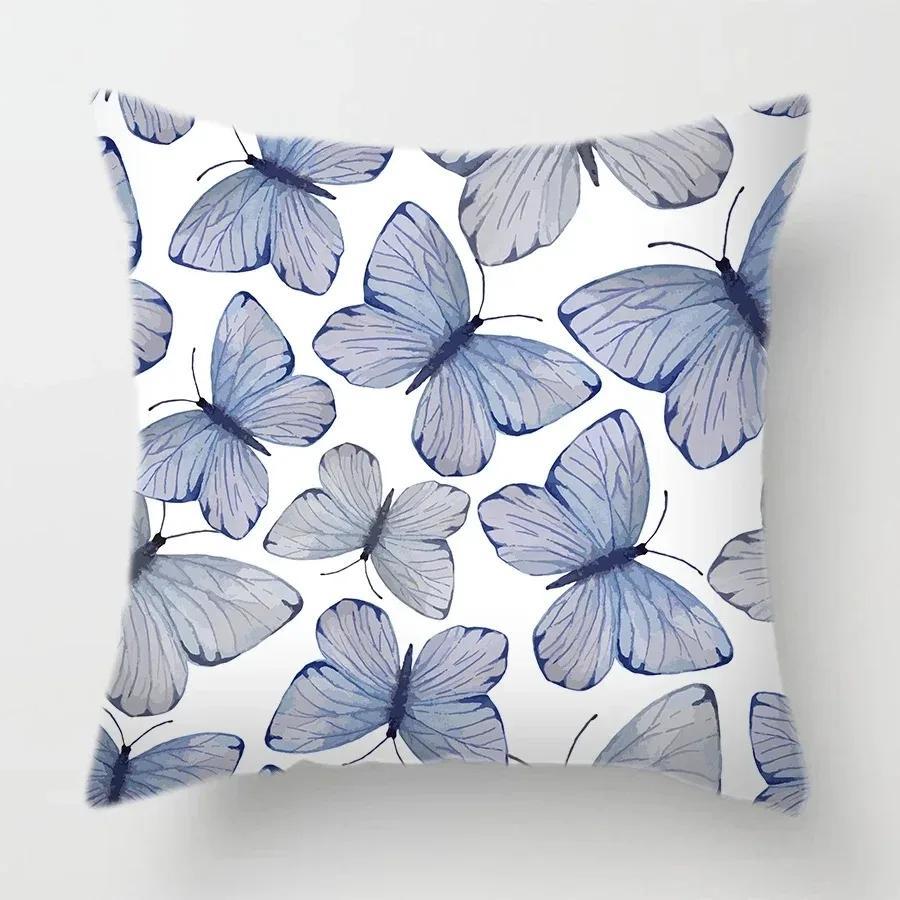 Home Decor Colorful Butterfly  Floral Print Pillow Covers Pattern Cushion Cover Suitable for Sofa Bedroom Car Pillow Cover