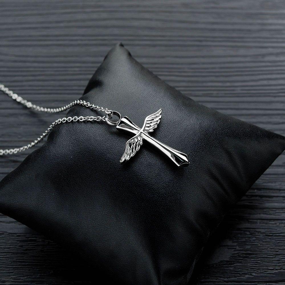 Funeral 1 pcs Cross Memorial Angel Wings Jewelry For Ashes Cremation Vial Pendant Urn Necklace