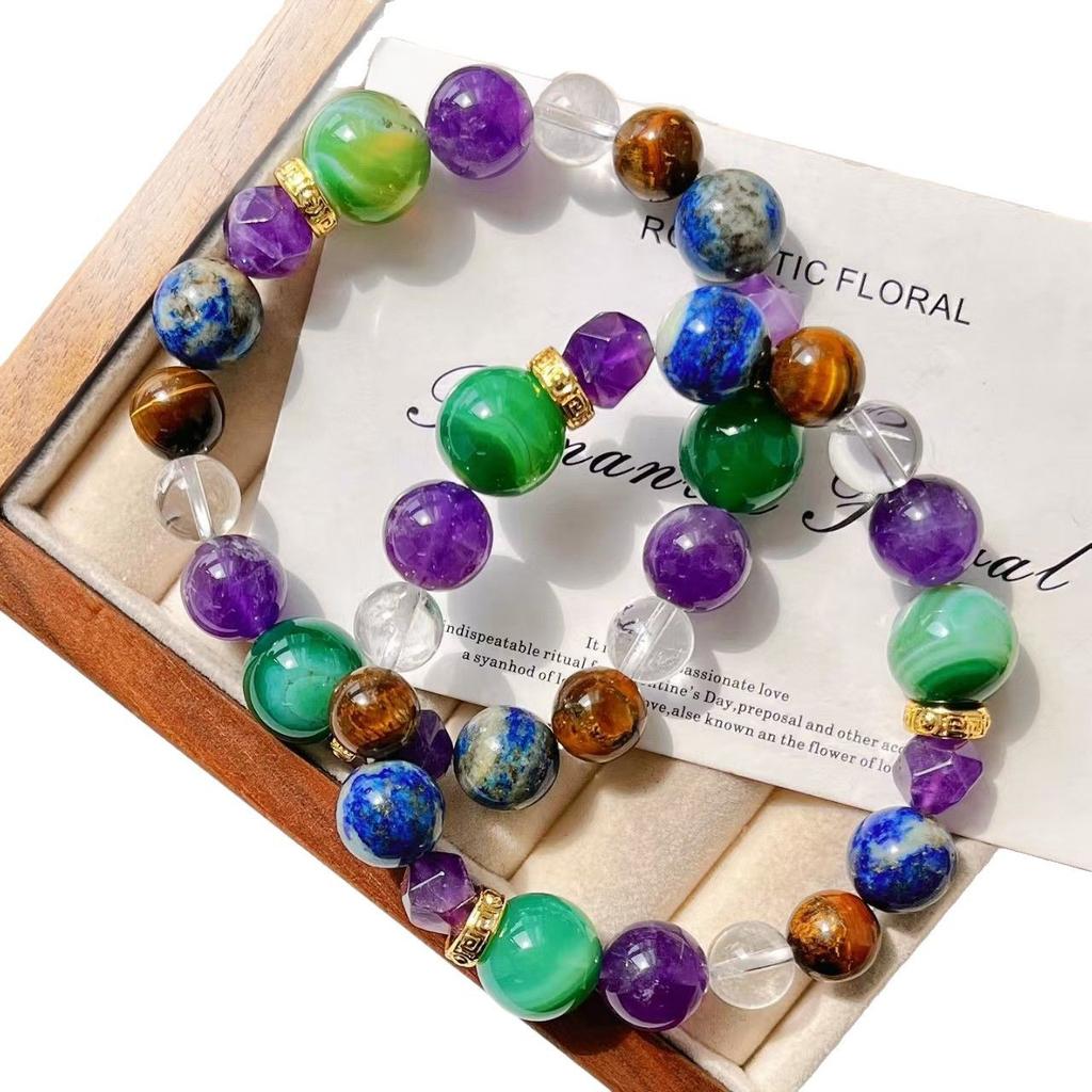 Design Sense Natural Amethyst Lapis Lazuli White Crystal Tiger'S Eye Stone Chalcedony Green Duobao Bracelet Bracelet.