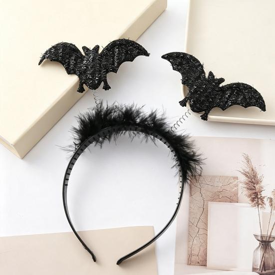 Halloween-Stirnband Kostümzubehör Stirnbänder, Schwarzes Spinnenfledermaus-Stirnband, Glitzerndes Flauschiges Haarband Kopfschmuck für Themen-Tanz Damen, Teenager, Cosplay,