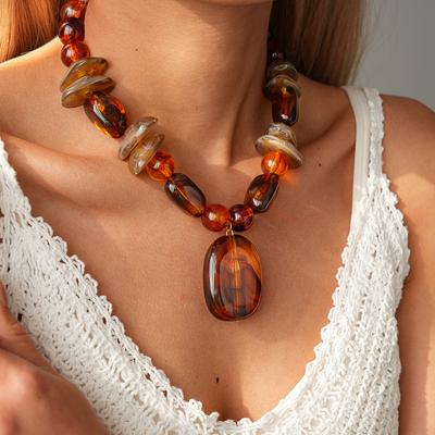 Acrylic Irregular Geometric Beaded Pendant Sweater Chain Maillard Vintage Necklace