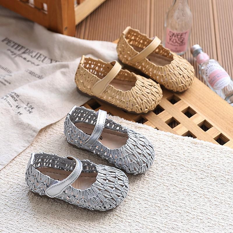 Girls Open-Toe Sandals With Closed Toe Design Woven Cut-Out Breathable Mesh Toddlers Kids