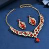 Vintage Rhinestone Statement Necklace Set Women Bold Party Jewelry With Earrings Alloy Chain Heart/Drop/Bell Pendant