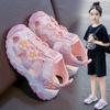 Girls Sandals Kids Soft Sole Breathable Mesh Sport Shoes With Cartoon Print Pink Purple