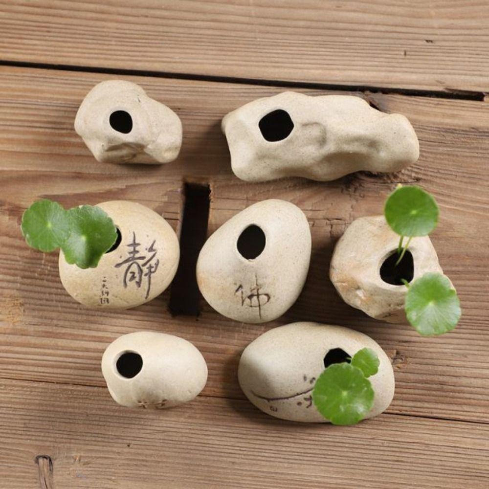 Ceramic Ceramic Zen Hydroponic Vase Handmade Desktop Small Vase Stone Shape Vase  Office