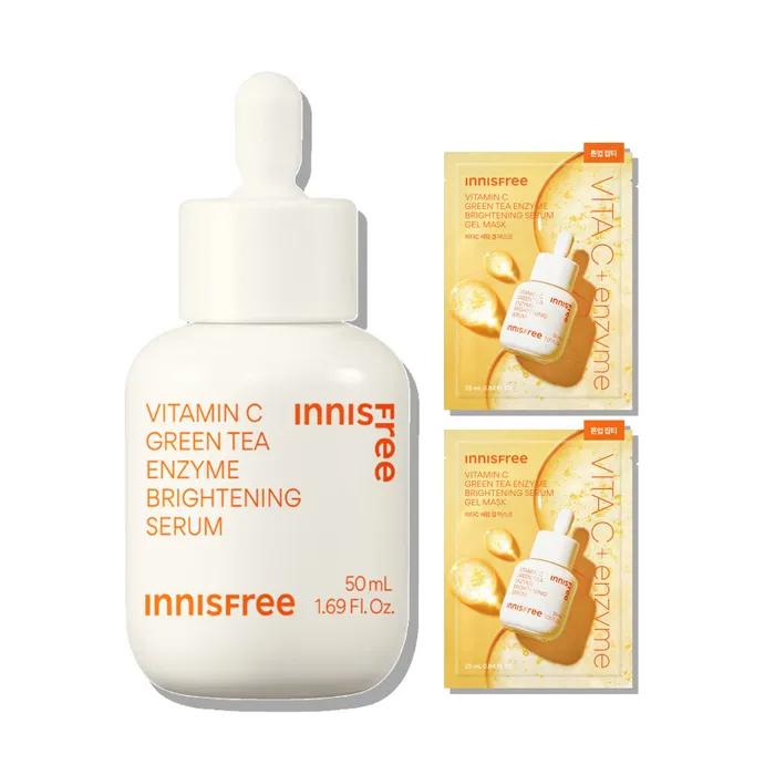 (Large Size) Vitamin C Green Tea Enzyme Blemish Toning Serum 50mL x 2 + Gel Mask 4 Sheets