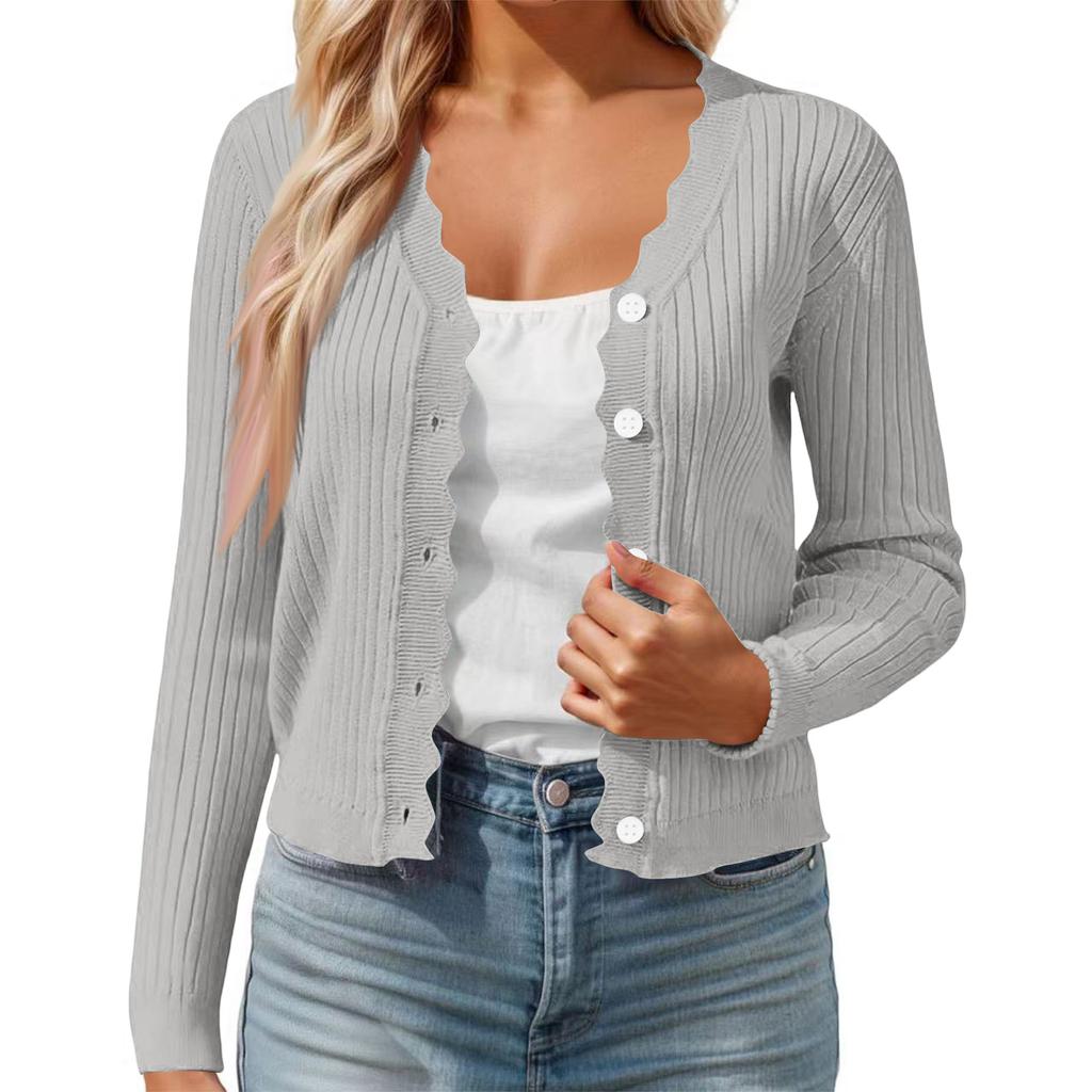 Cardigan casual da donna colorato con bordo a fungo, scollo a V, giacca corta in maglia sottile