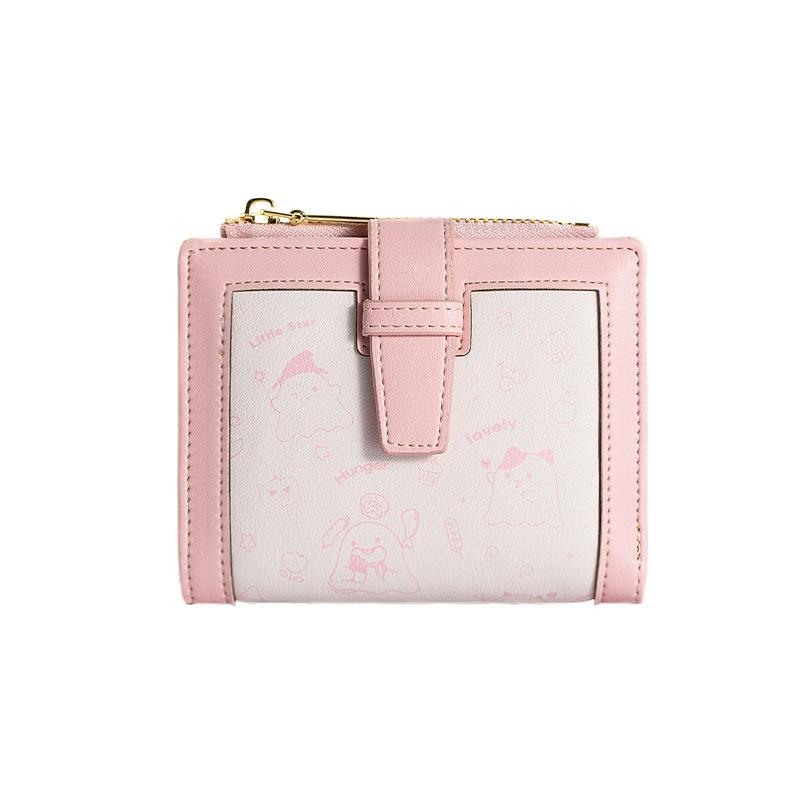 

Милый женский мини-кошелек с принтом призрака, женский короткий кошелек для монет, кавайный складной держатель для кредитных карт на молнии розовый