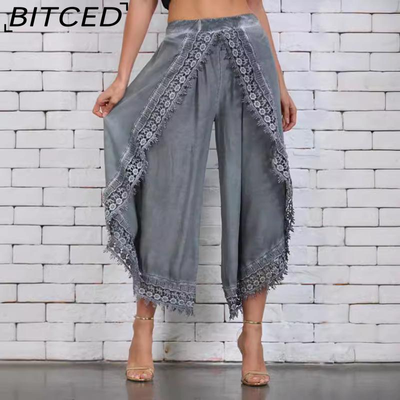 BITCED Women's Fashion Casual Solid Color Print Pants & Capris