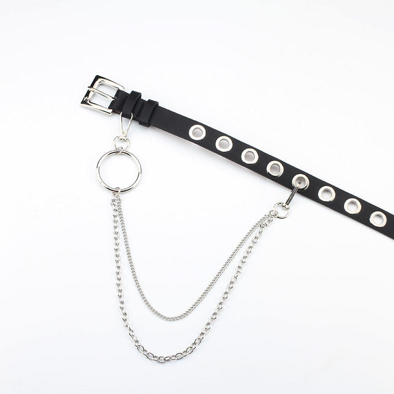 Punk Style Chain Leather Belt With Metal Buckle For Casual Men Women Fashion Accessory