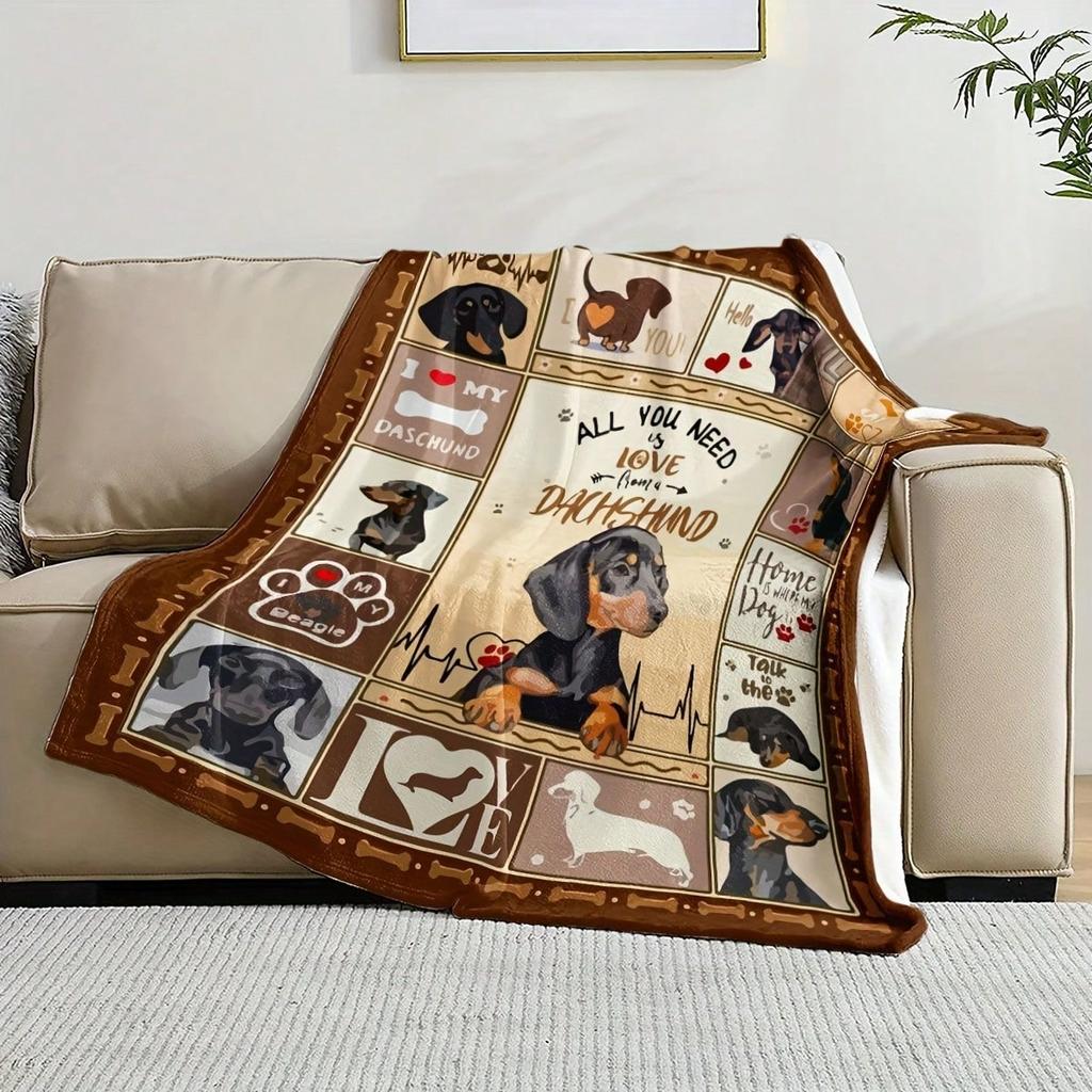 Dachshund Fleece Blanket Many Sizes 2D Print Cute Doxie Short Hair Thick Flannel Sofa Bed Office Camping Cozy Warm