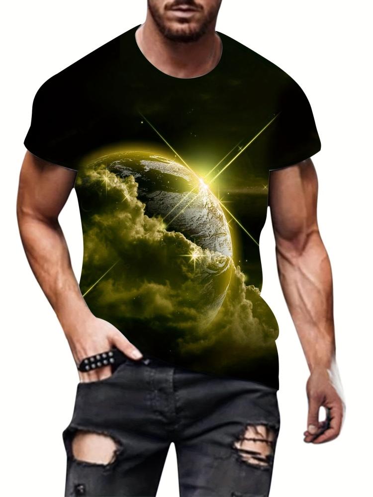 Herren T-Shirt mit farbenfrohem 3D-Druckmuster und kurzen Ärmeln, lässiger Sommerpullover, Herrenmode, lockere Ärmel