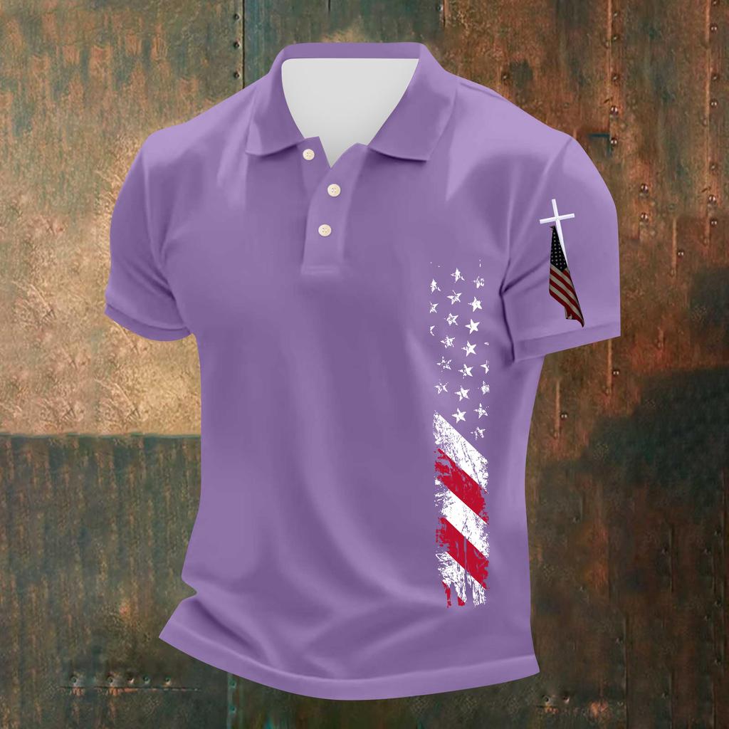 Men's Casual Independence Day Printed Neck Short Sleeve T-Shirt