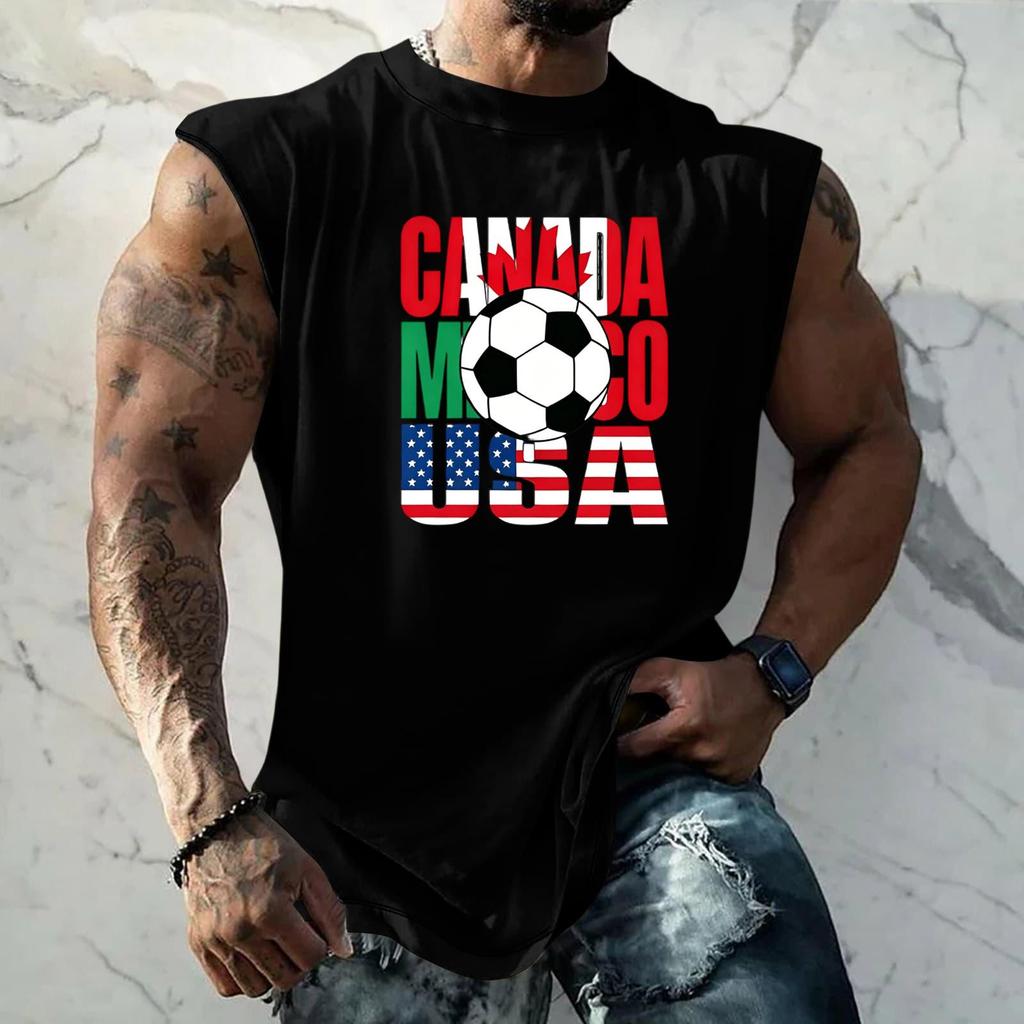 Men Sleeveless Tank Top Loose Fit Basic Vest Soccer Themed Graphic Print Summer Casual Sportswear Muscle Shirt