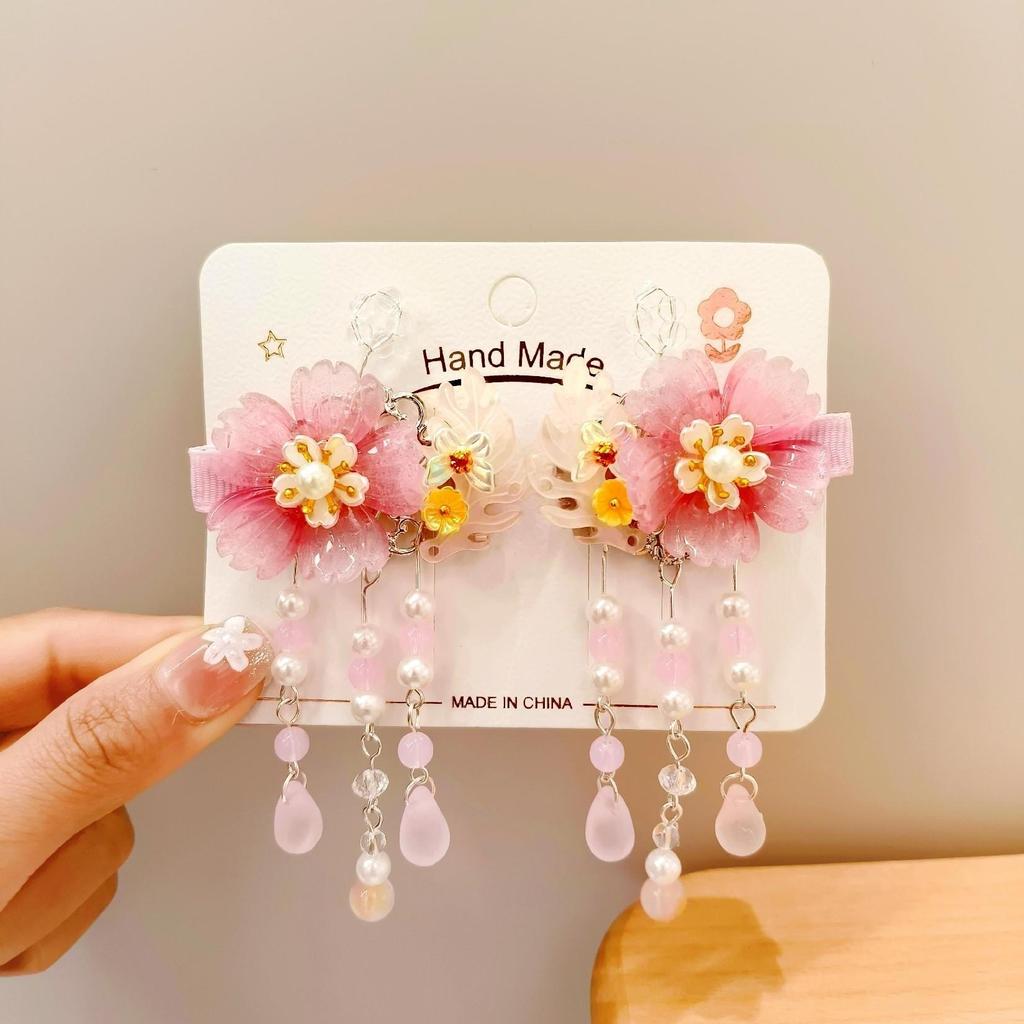 Mid-Autumn Hanfu Fairy Hair Clip - Women's & Children's Ancient Style Floral Tassel, Sweet Accessory for Girls