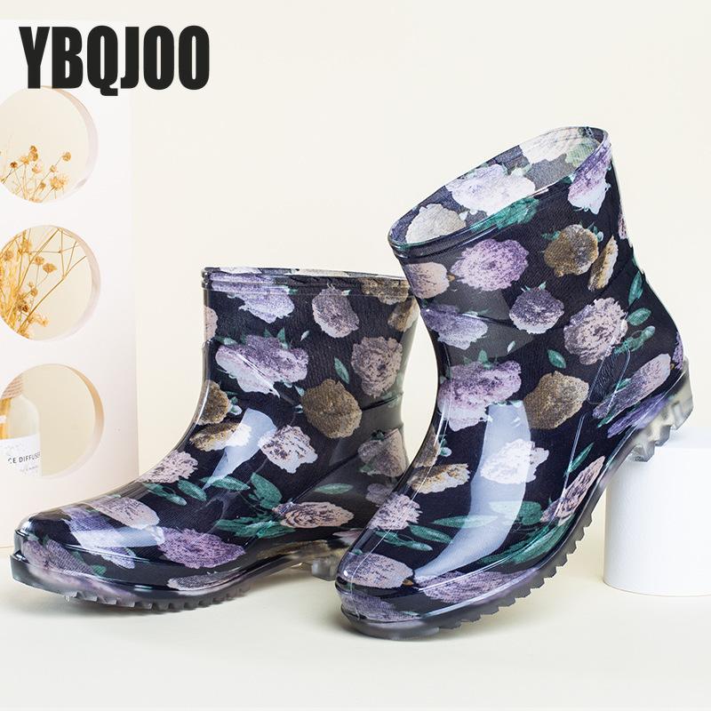 Women's Versatile Rain Shoes Black Ladies Dots Waterproof Kitchen Work Rubber Shoes Non-slip Short Tube Rain Boots Summer Shoes