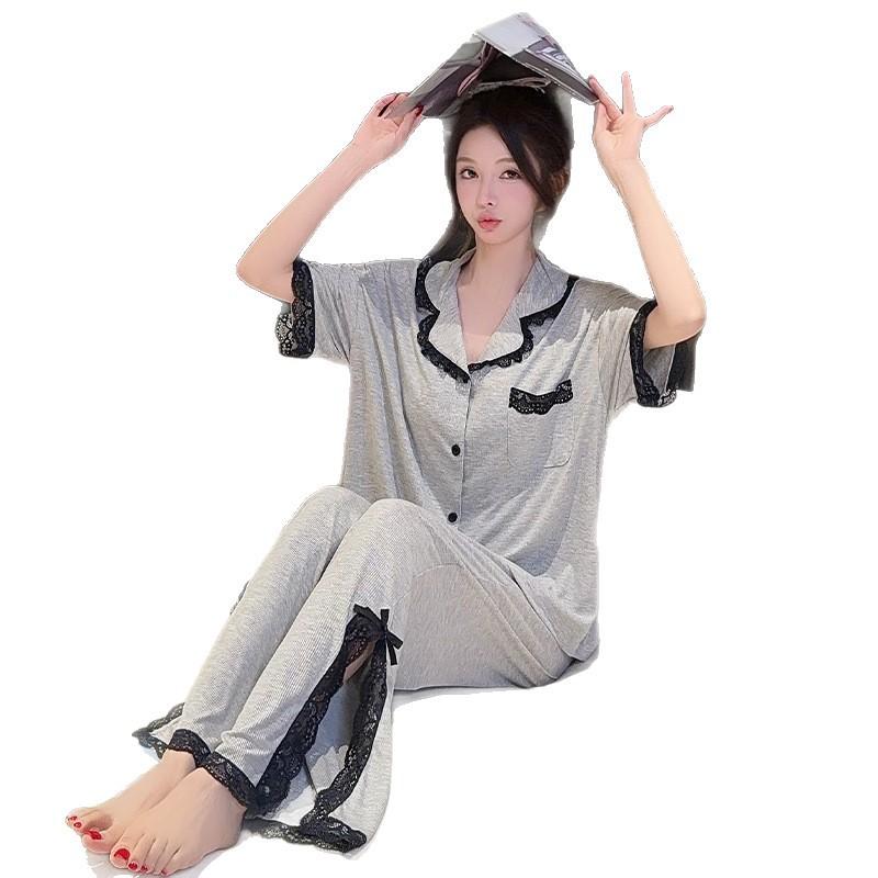 Wumida short-sleeved Modal cotton pajamas women's summer thin solid color high-end light luxury outer loungewear suit