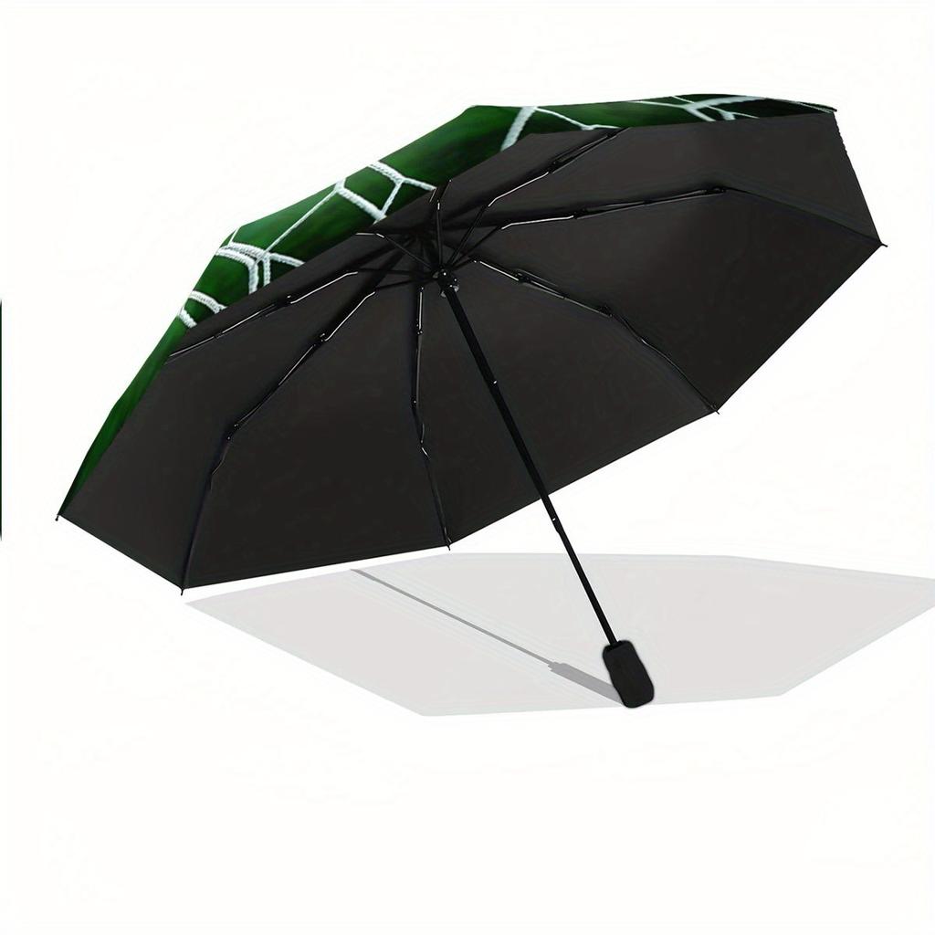 Parapluie Pliant Le Parapluie Présente un Motif de Ballon de Football avec un Design de Filet de But sur Fond Vert. Convient pour le voyage, B
