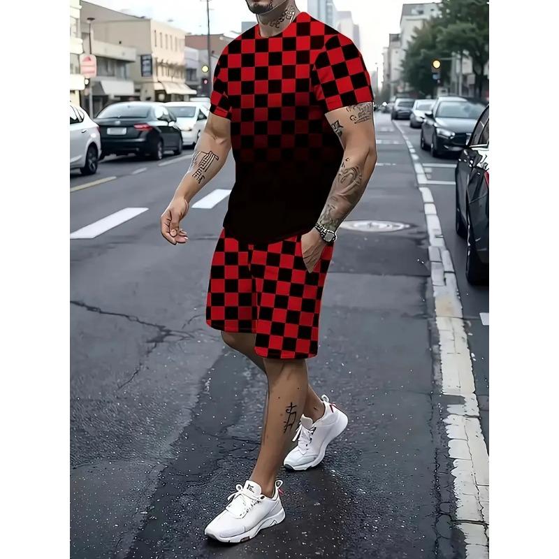 New T-shirt Set 3d Printed Digital Ball Suit Pattern Men's Summer Fashion Casual Street Style Crew-neck T-shirt And Shorts