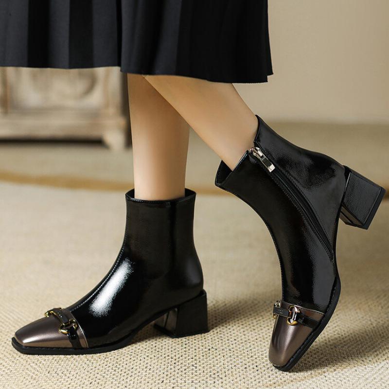 Autumn and winter Korean version of fashion boots women's rubber sole comfortable medium heel square head women's boots square heel large size new